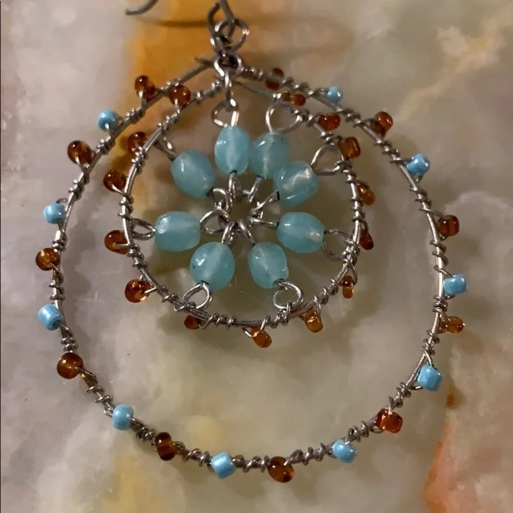 Vintage beaded wire hoop boho earrings
